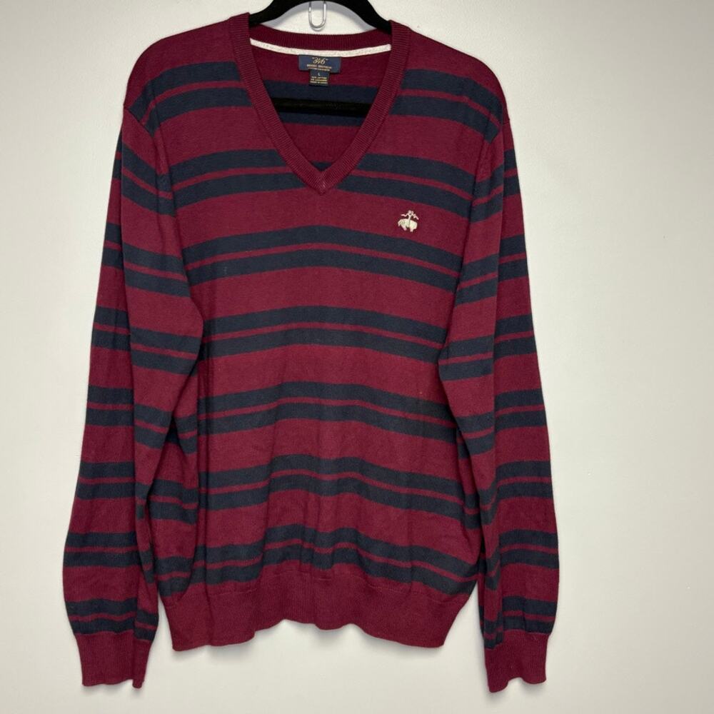 Brooks Brothers Preppy Cashmere Cotton Burgundy‎ Striped Mens Sweater Sz L